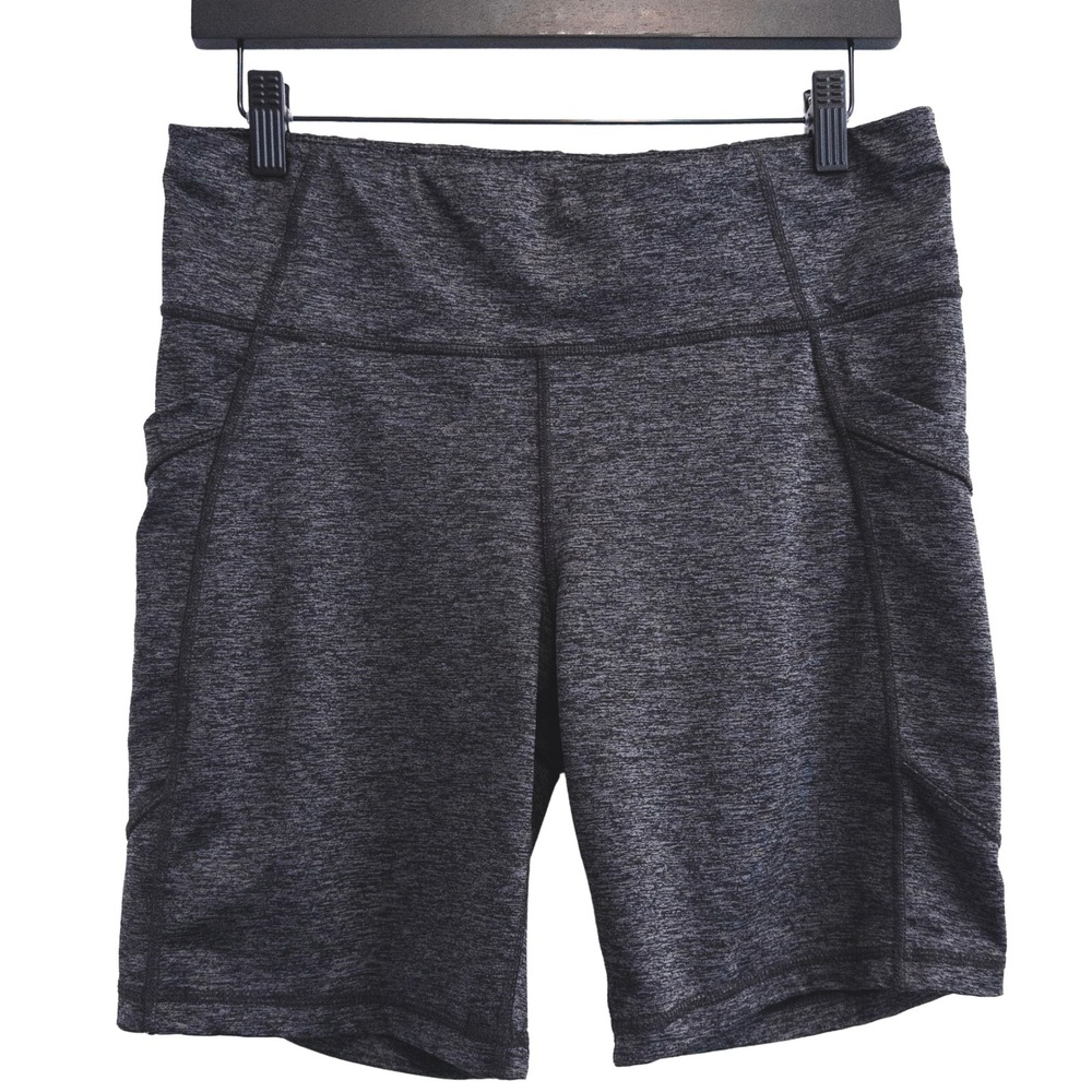 Xersion Biker Shorts Women Large Gray Quick-Dri High Waisted‎ Side Pockets